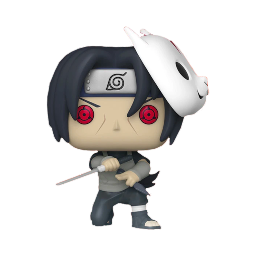 Action figure with dark hair, red eyes, and a white headband on a white background