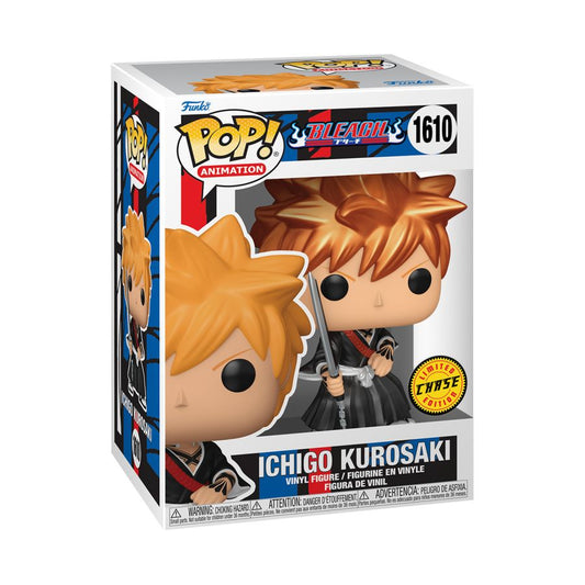 Funko Pop! Ichigo Kurosaki figure packaging with Chase edition label on a white background