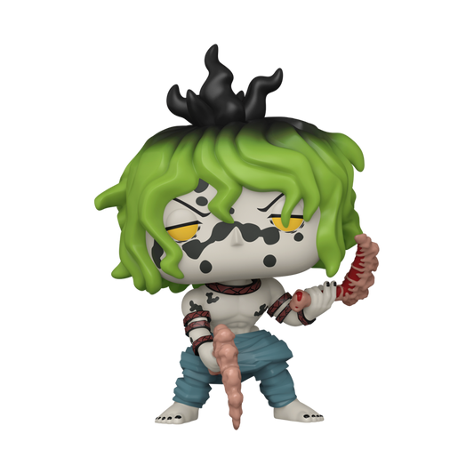 Gyutaro Figurine with green hair and black hair on a white background