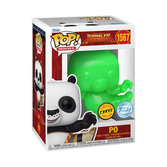 Funko Pop! vinyl figure packaging featuring a green panda character with a white face and black eyes, surrounded by other characters.