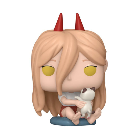 Funko Pop! vinyl figure of a character with red horns holding a cat on a white background