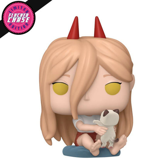 Funko Pop! vinyl figure with red horns and blonde hair holding a cat, limited edition label visible.