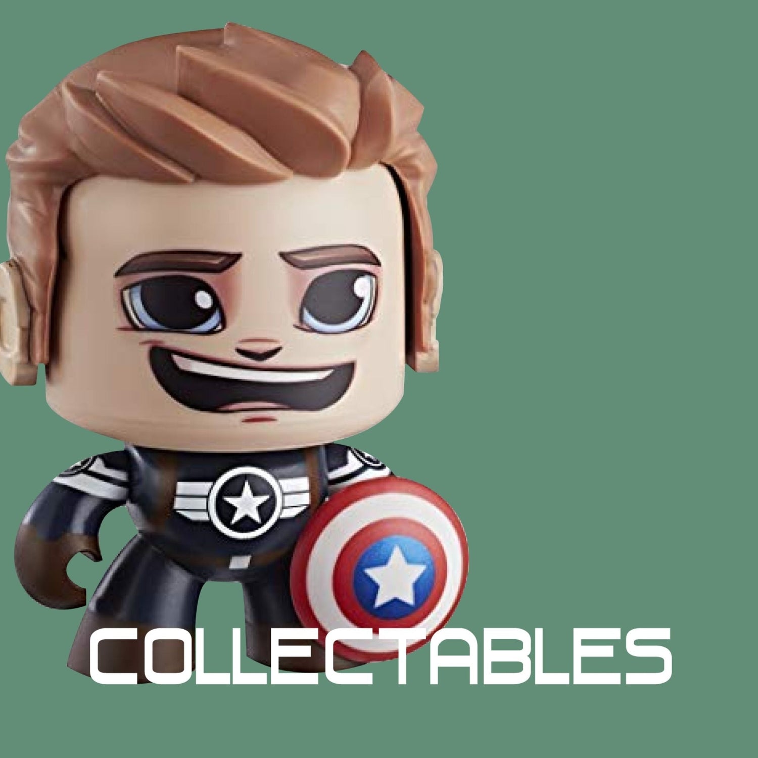 Image showcasing Collectables. This image features a chibi Captain America toy