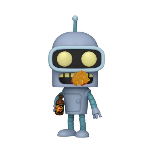 Toy robot figure holding a bottle on a white background