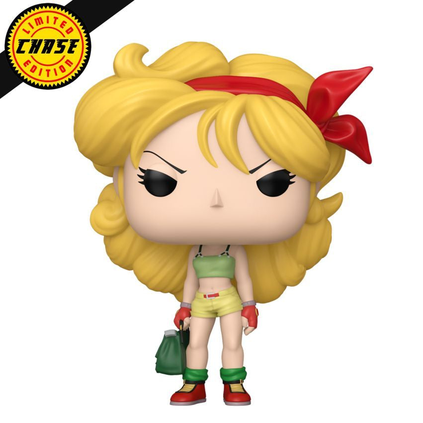 A Funko Pop! vinyl figure of a blonde female character with a red headband and bow, standing on a white background. A yellow 'Limited Chase Edition' badge appears in the top-left corner, and a small disclaimer text is printed along the bottom edge.