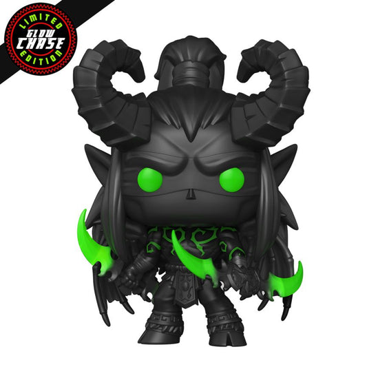 Black and green fantasy figure with glowing eyes on a white background