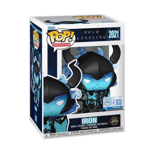 Funko Pop! vinyl figure packaging with 'Iron' character on a white background