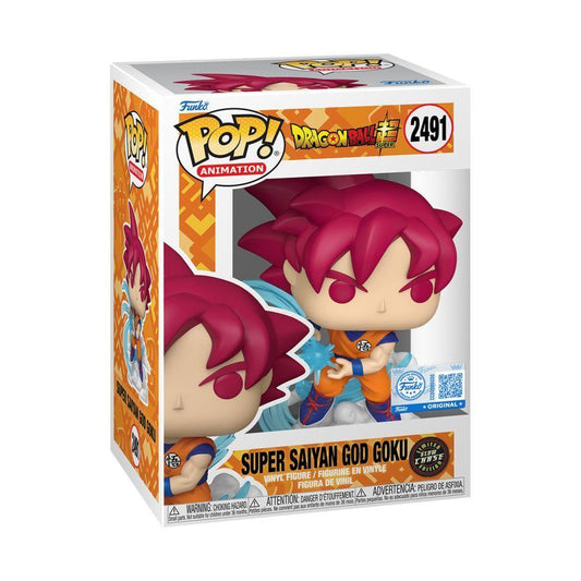Funko Pop! Animation Dragon Ball Z Super Saiyan God Goku vinyl figure in its original window box packaging, featuring character number 2491.
