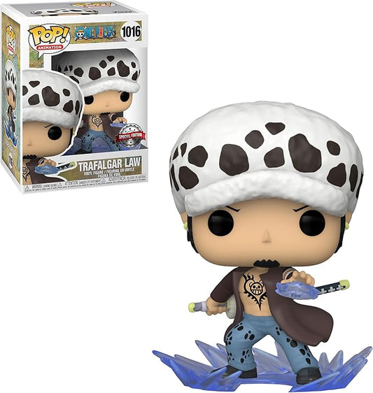 Funko Pop! vinyl figure of Trafalgar Law with packaging in the background