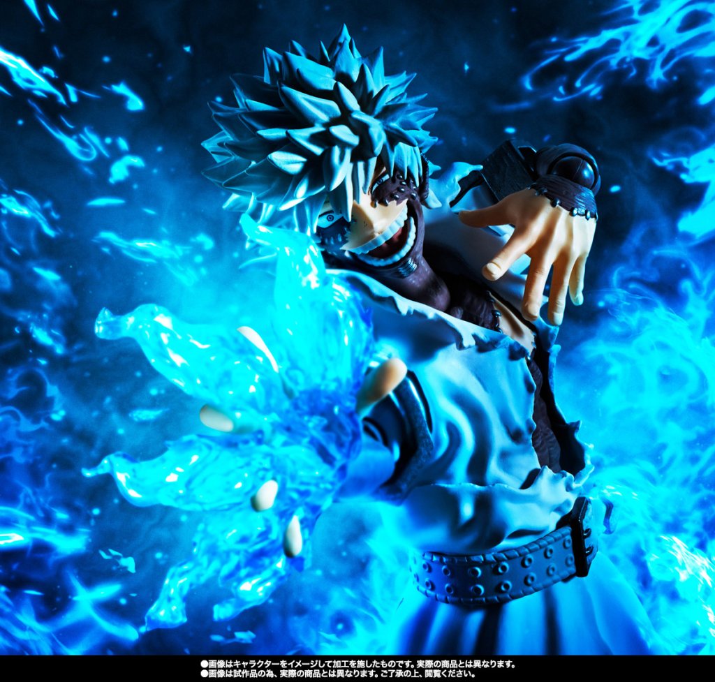 Anime character with blue energy effects on a dark background