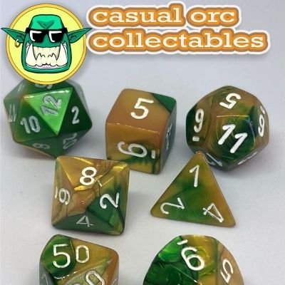 Chessex Dice - Gemini Gold-Green/White 7 Die Set